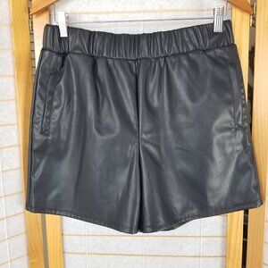 Christian Siriano Faux Leather Shorts High-Waisted Pockets Elastic Waist Medium